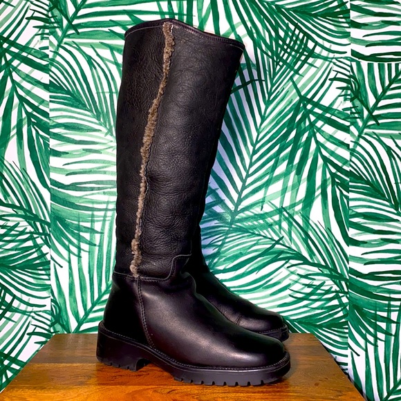 L.L. Bean Shoes - L.L. Bean Black Leather Shearling Lined Knee High Boots Women’s 7 M